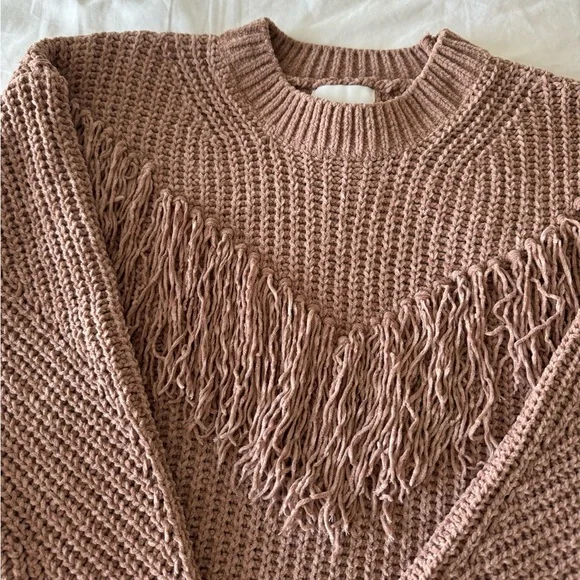 Beige Chunky Open Knit Fringe Detail Sweater - Picture 2 of 5